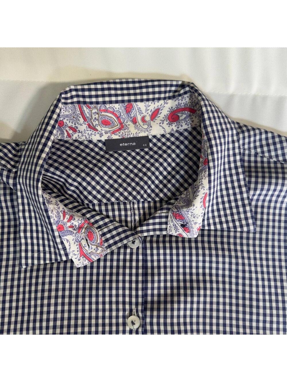 Eterna Women’s Shirt Size 44 Blue Check Cotton Tailored Fit 100% cotton soft